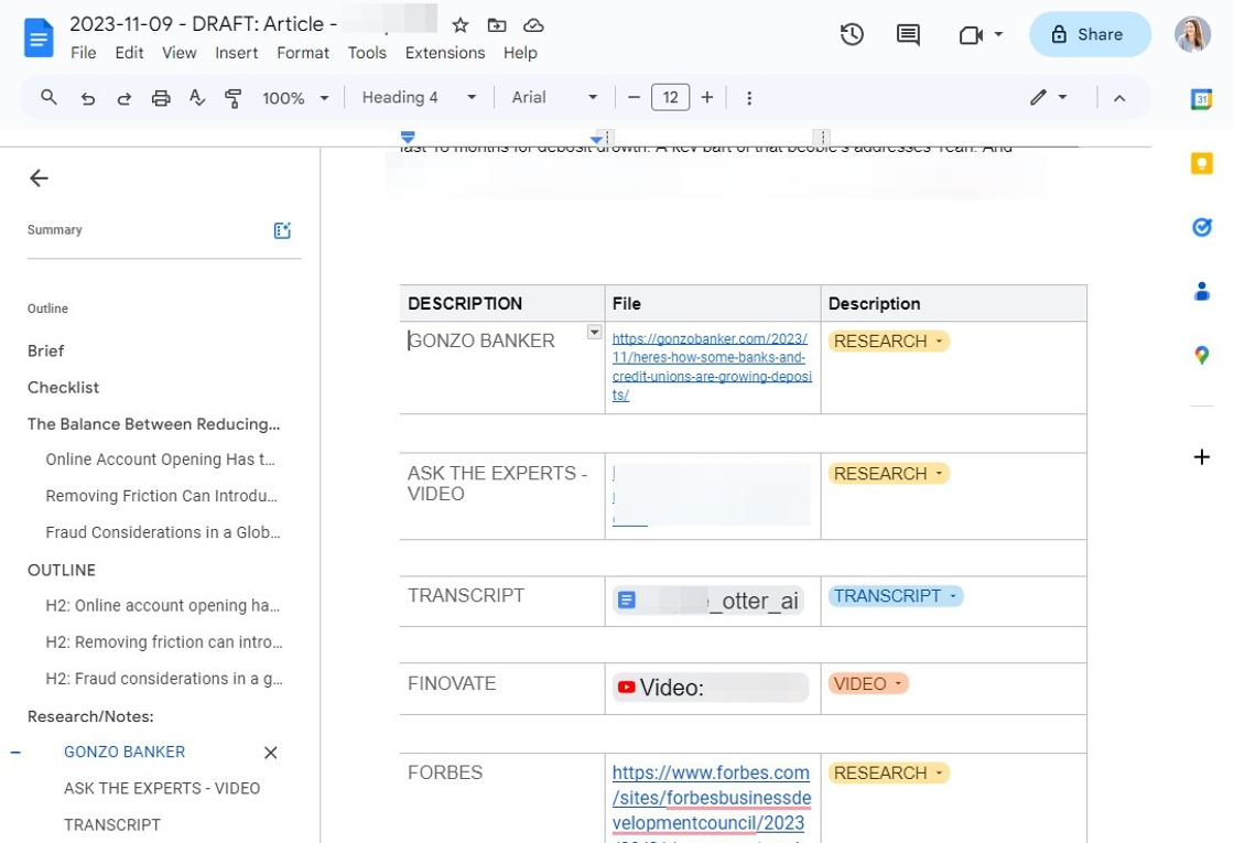 Organize Your Writing Research in Google Docs